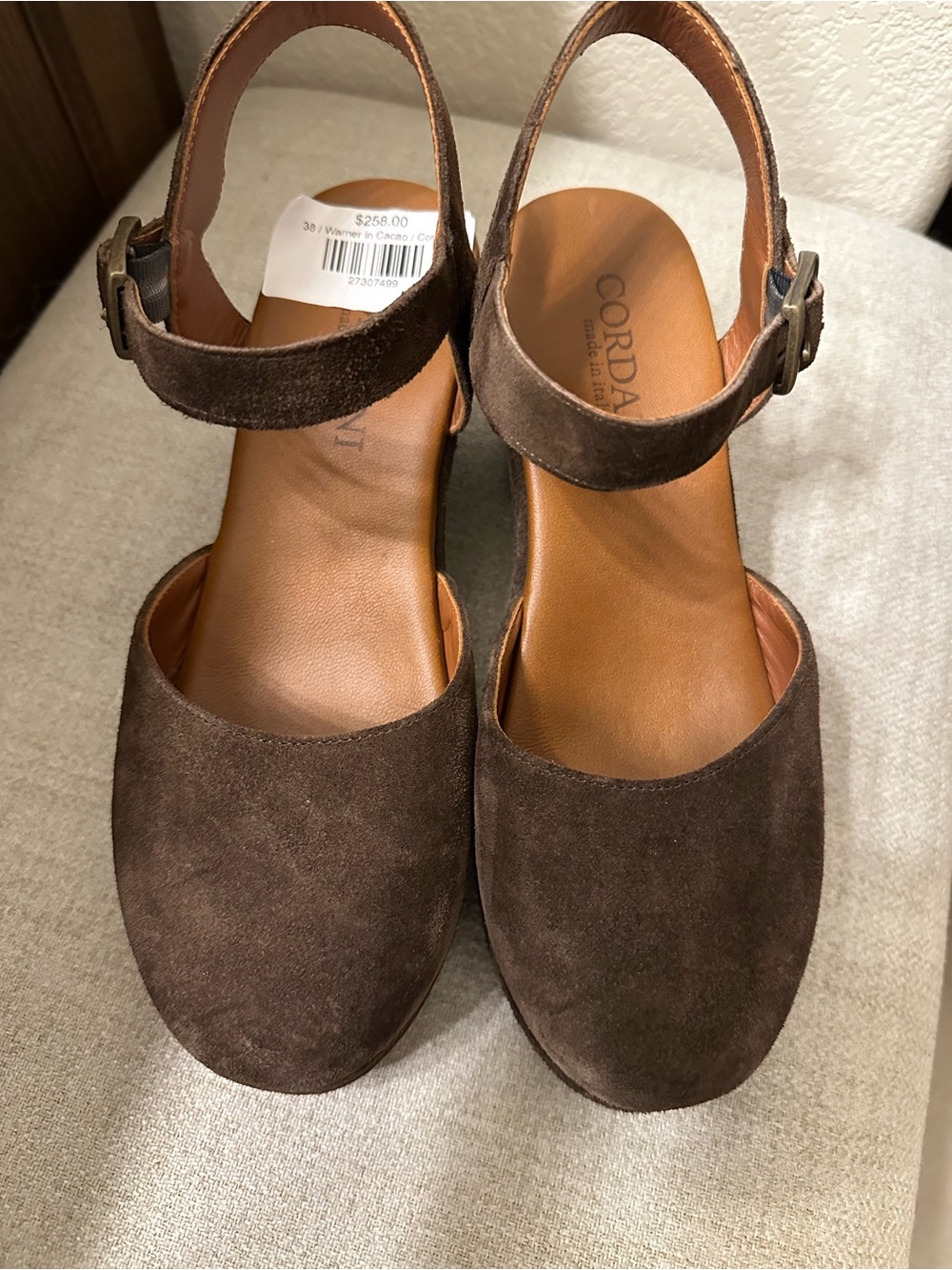 Cordani Brown Suede Ankle-Strap Flats